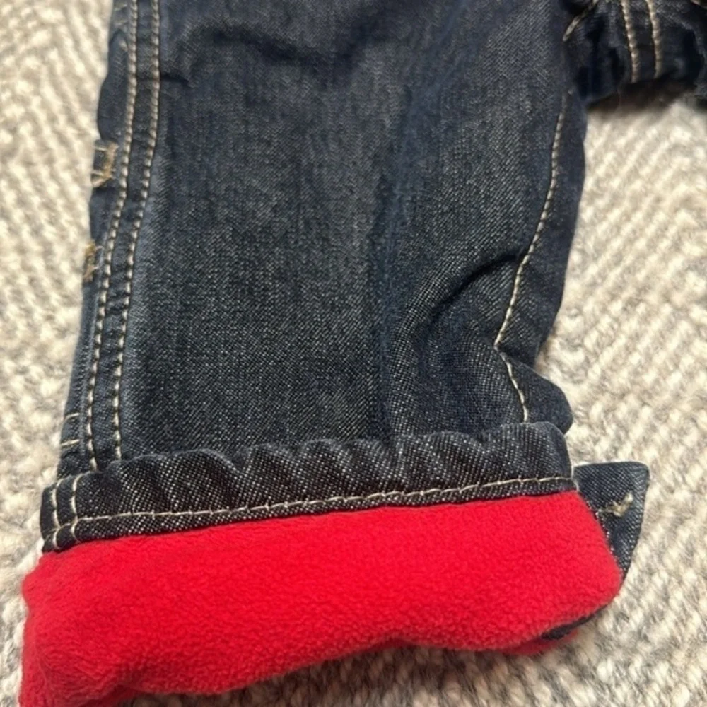 OshKosh‎ B’Gosh veatbak red fleece lined denim jean bib overalls 6mos
